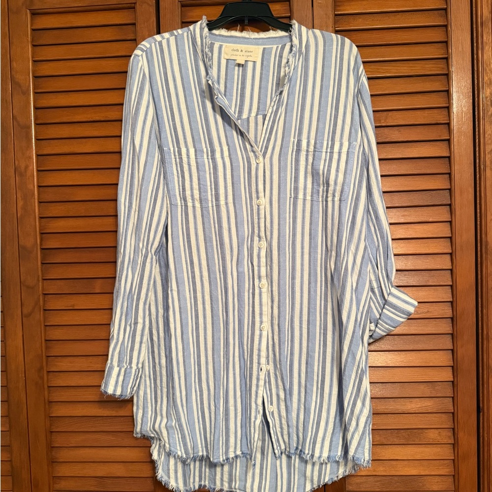 Cloth & Stone Blue and Cream Striped Shirt Dress